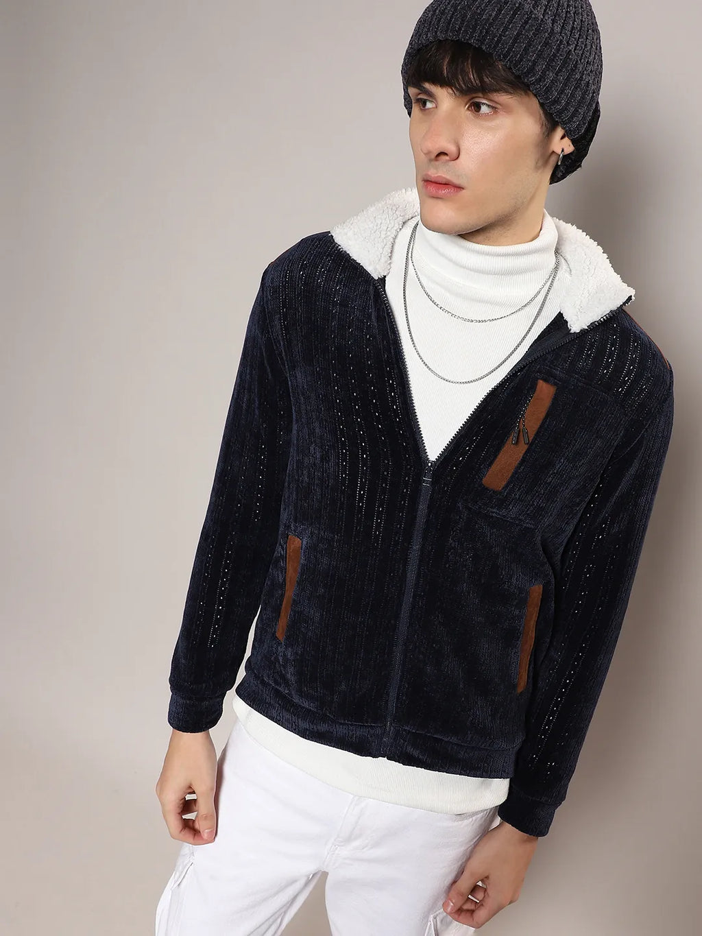 Zip-Front Cable Knit Jacket