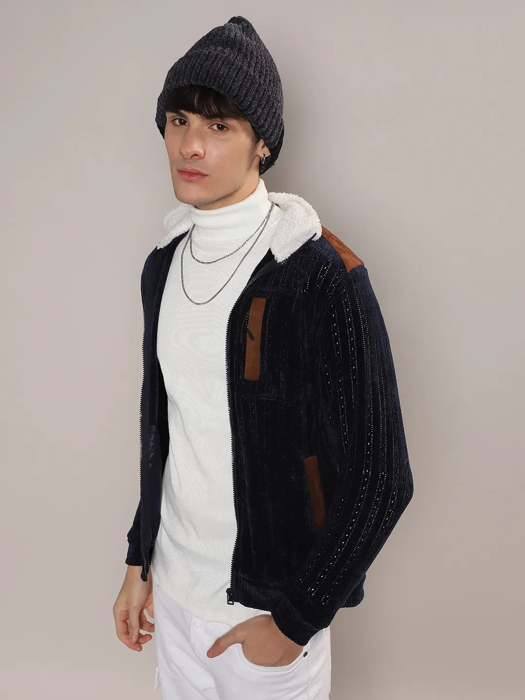 Zip-Front Cable Knit Jacket