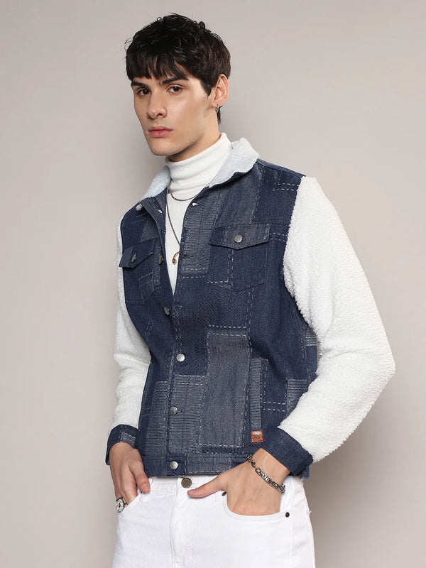 Fleece Block Denim Jacket