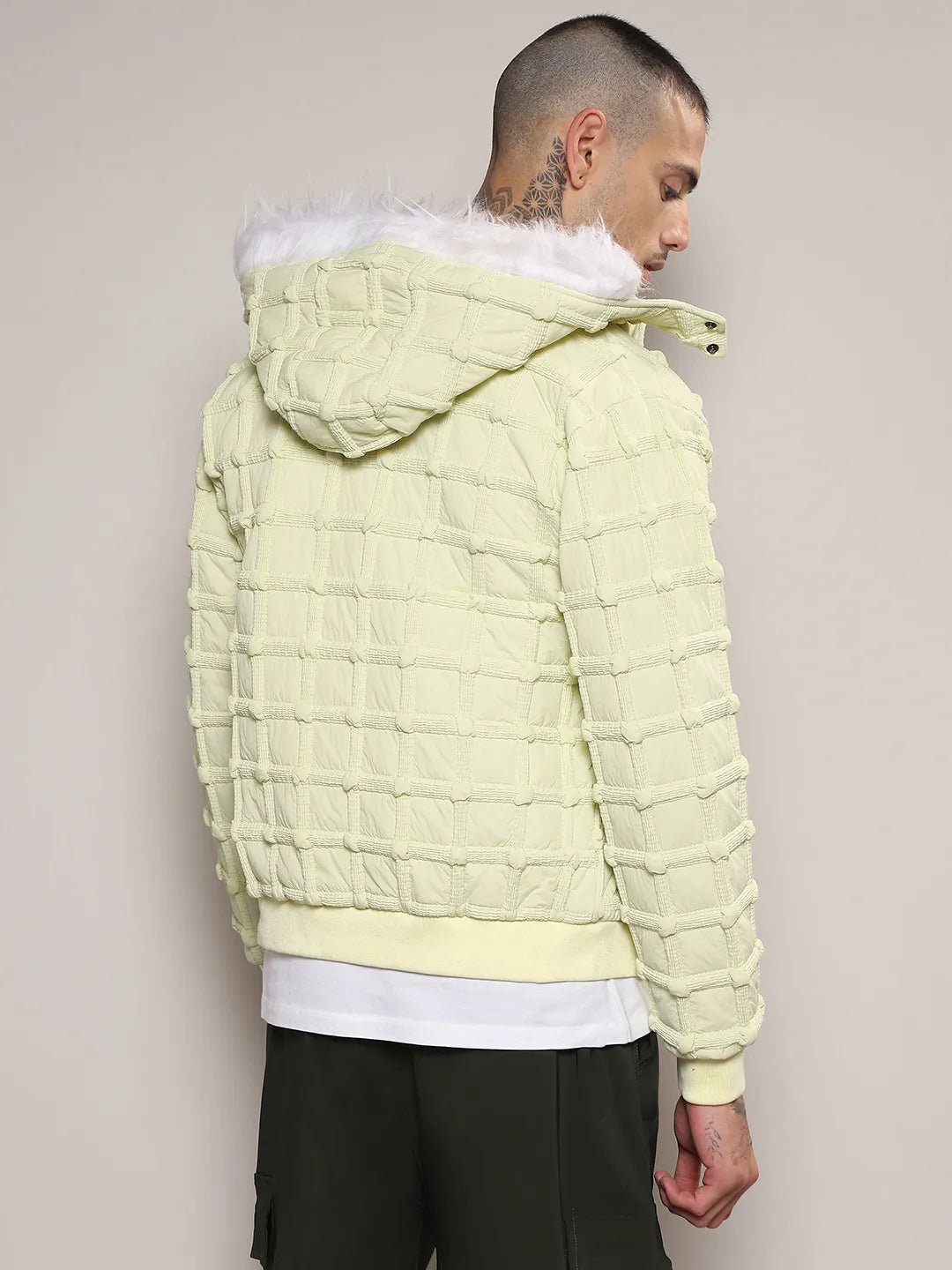 Self-Design Puffer Jacket With Fleece Hood