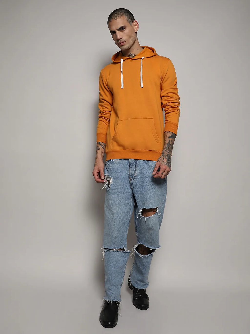 Pullover Hoodie With Contrast Drawstring