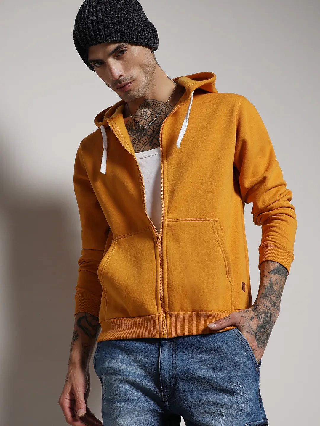 Zip-Front Hoodie With Contrast Drawstring