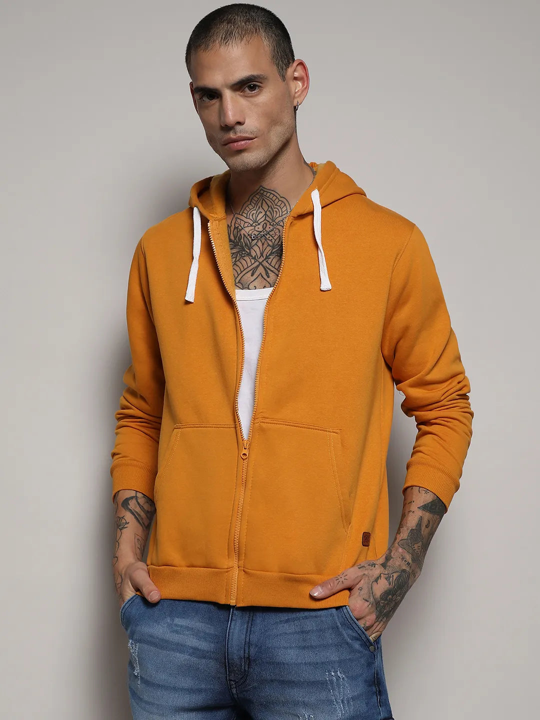 Zip-Front Hoodie With Contrast Drawstring