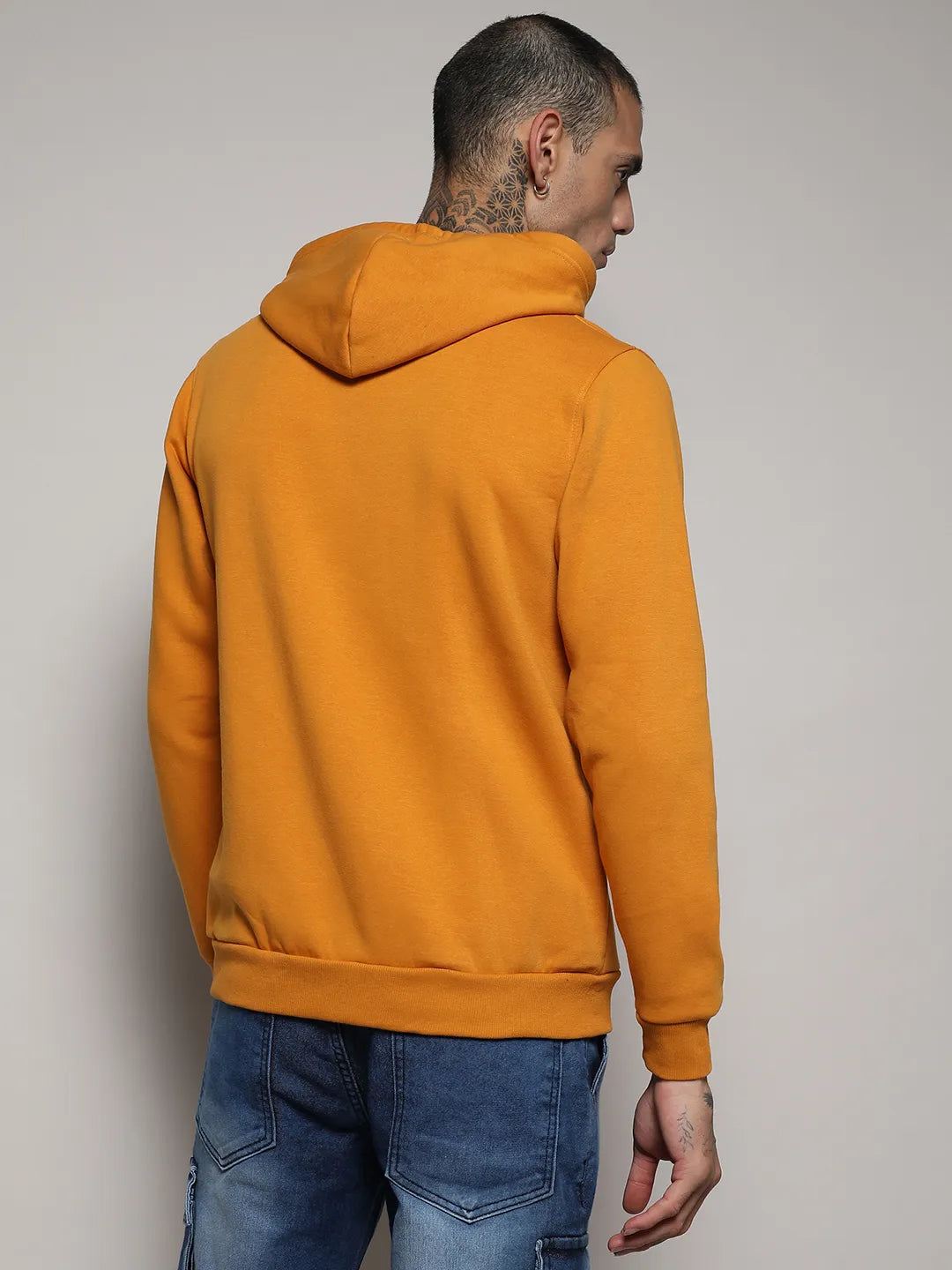 Campus Sutra Men s Mustard Yellow Zip Front Hoodie With Contrast Drawstring Campussutra