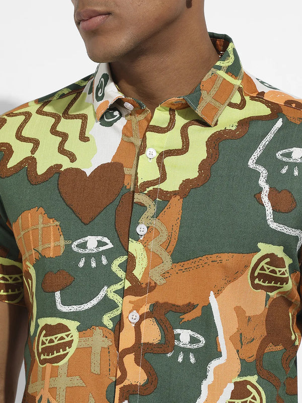 Mustard Yellow & Forest Green Artistic Romance Shirt