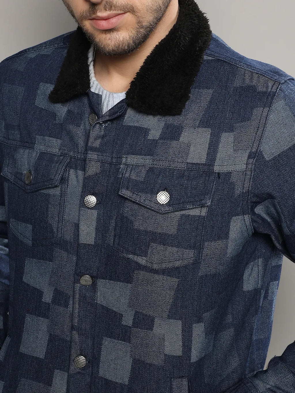 Navy Blue Bar Striped Quilted Jacket