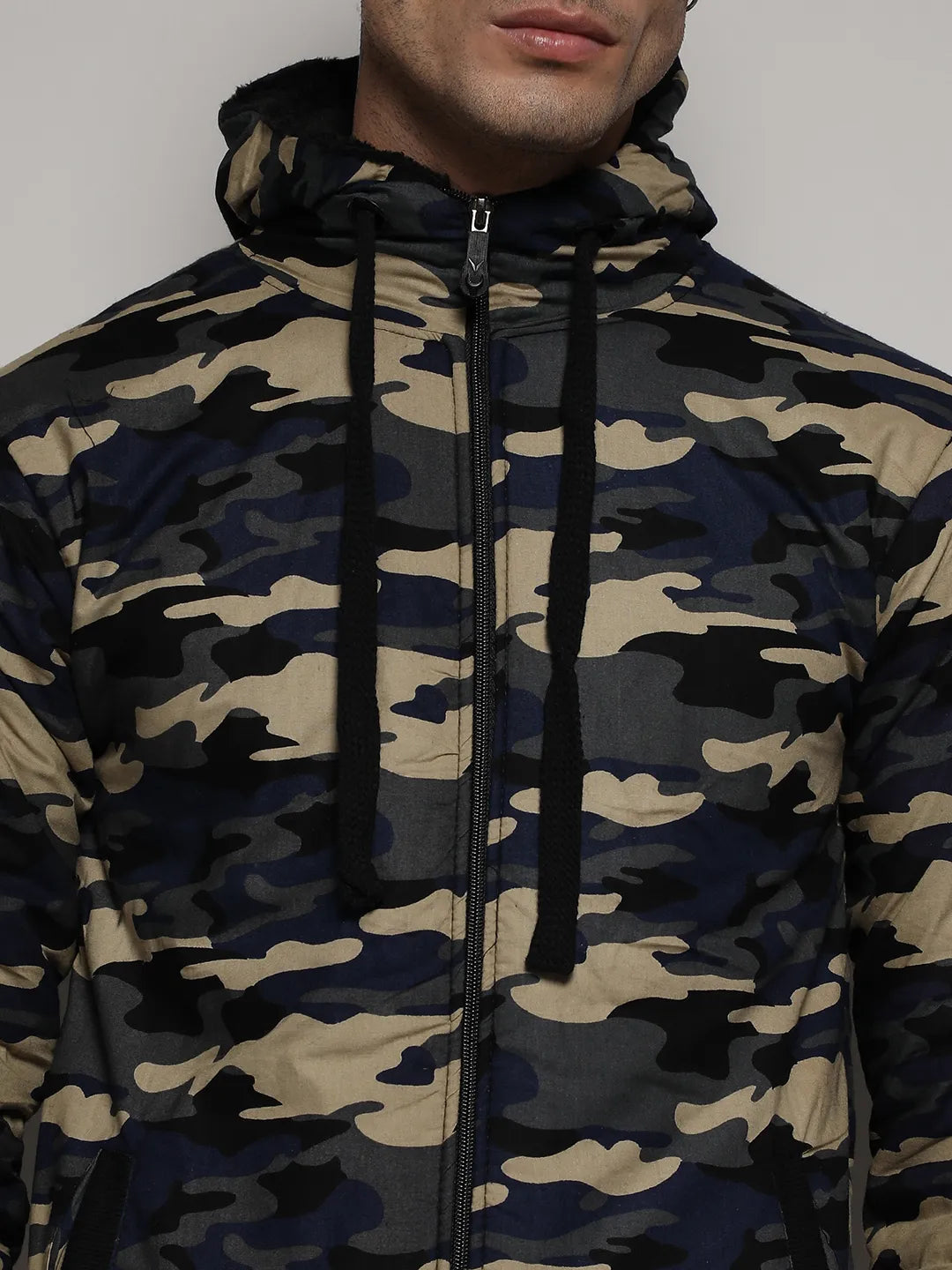 Navy Blue Camouflage Hoodie With Insert Pocket