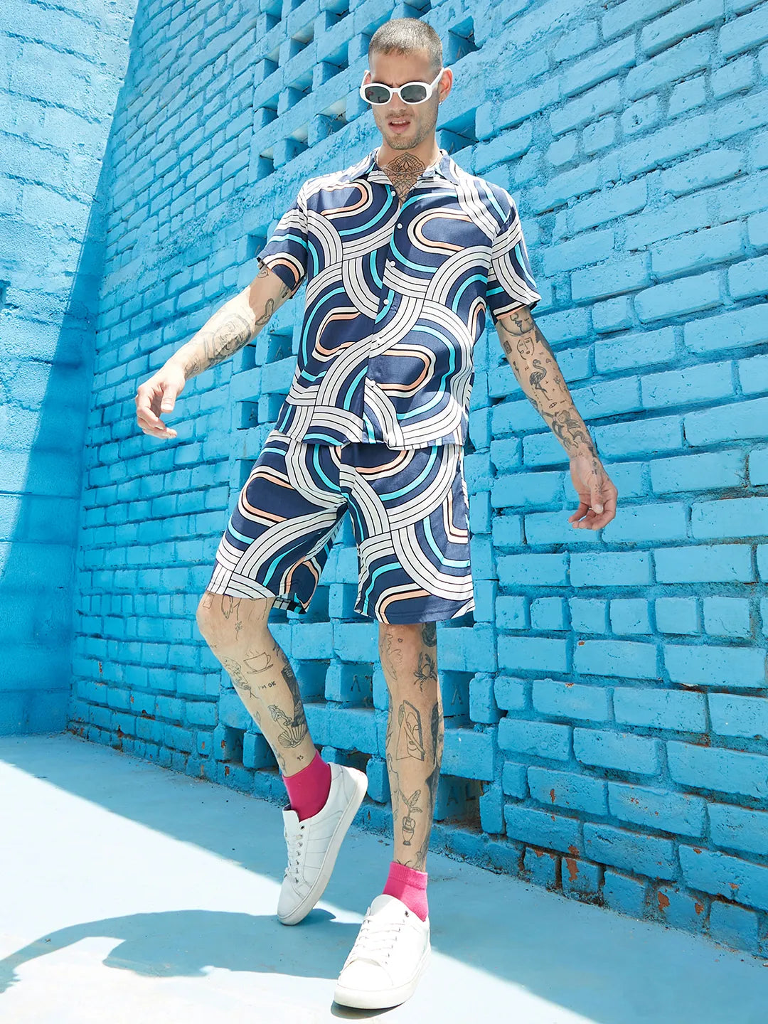 Navy Blue Contrast Print Co-Ord Set