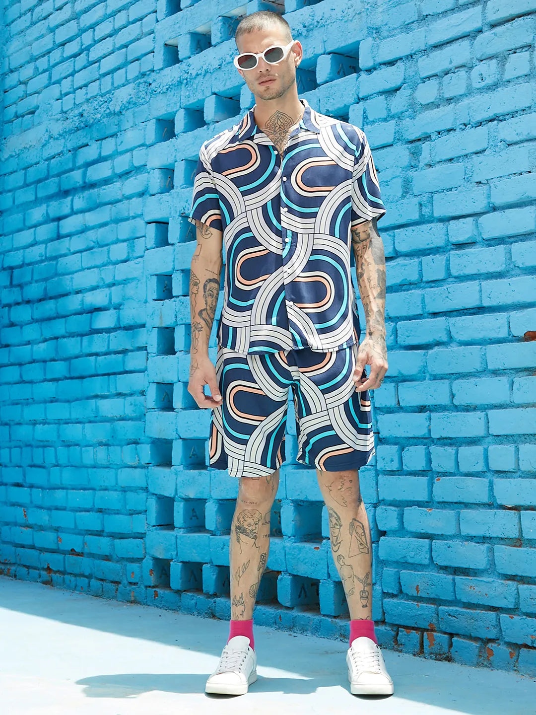 Navy Blue Contrast Print Co-Ord Set