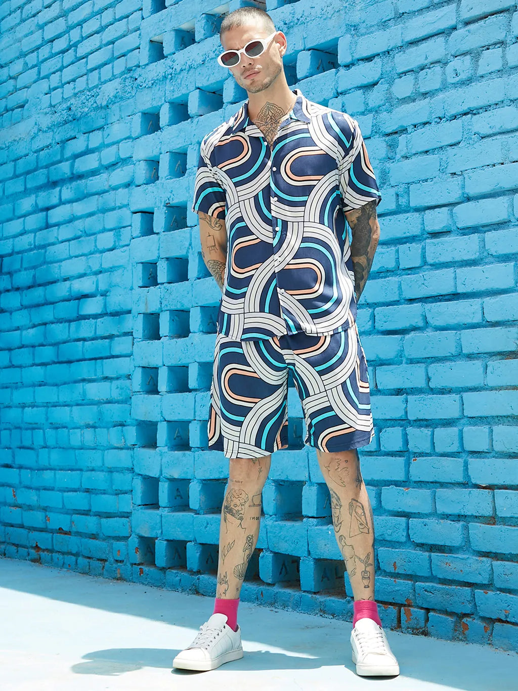 Navy Blue Contrast Print Co-Ord Set