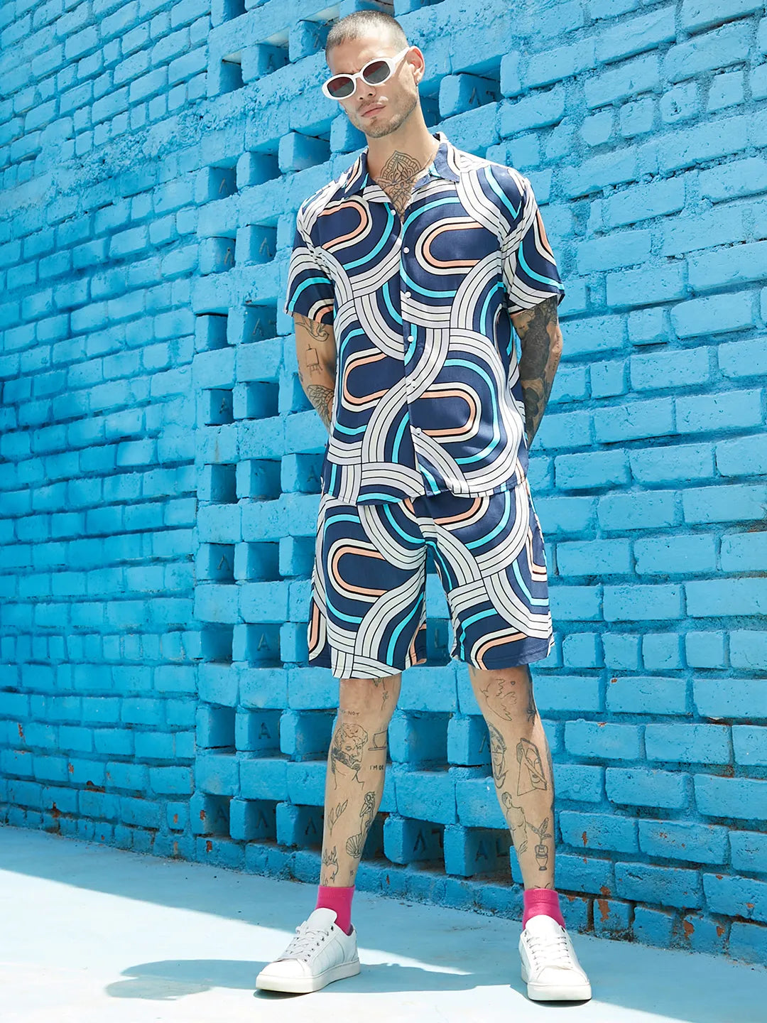 Navy Blue Contrast Print Co-Ord Set