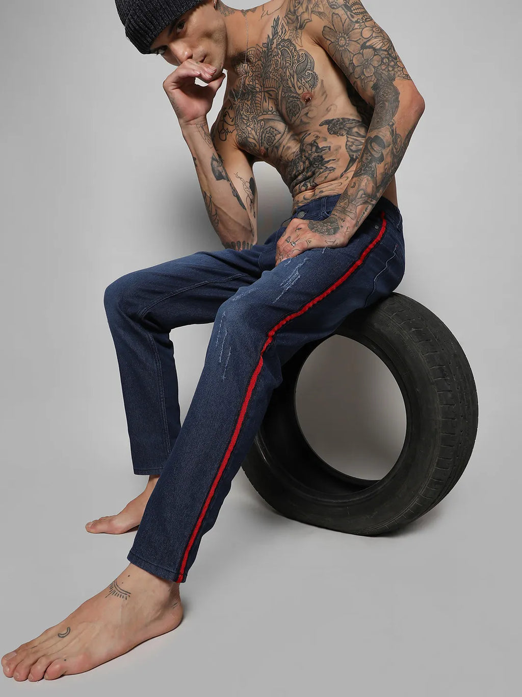 Contrast Side-Striped Denim Jeans