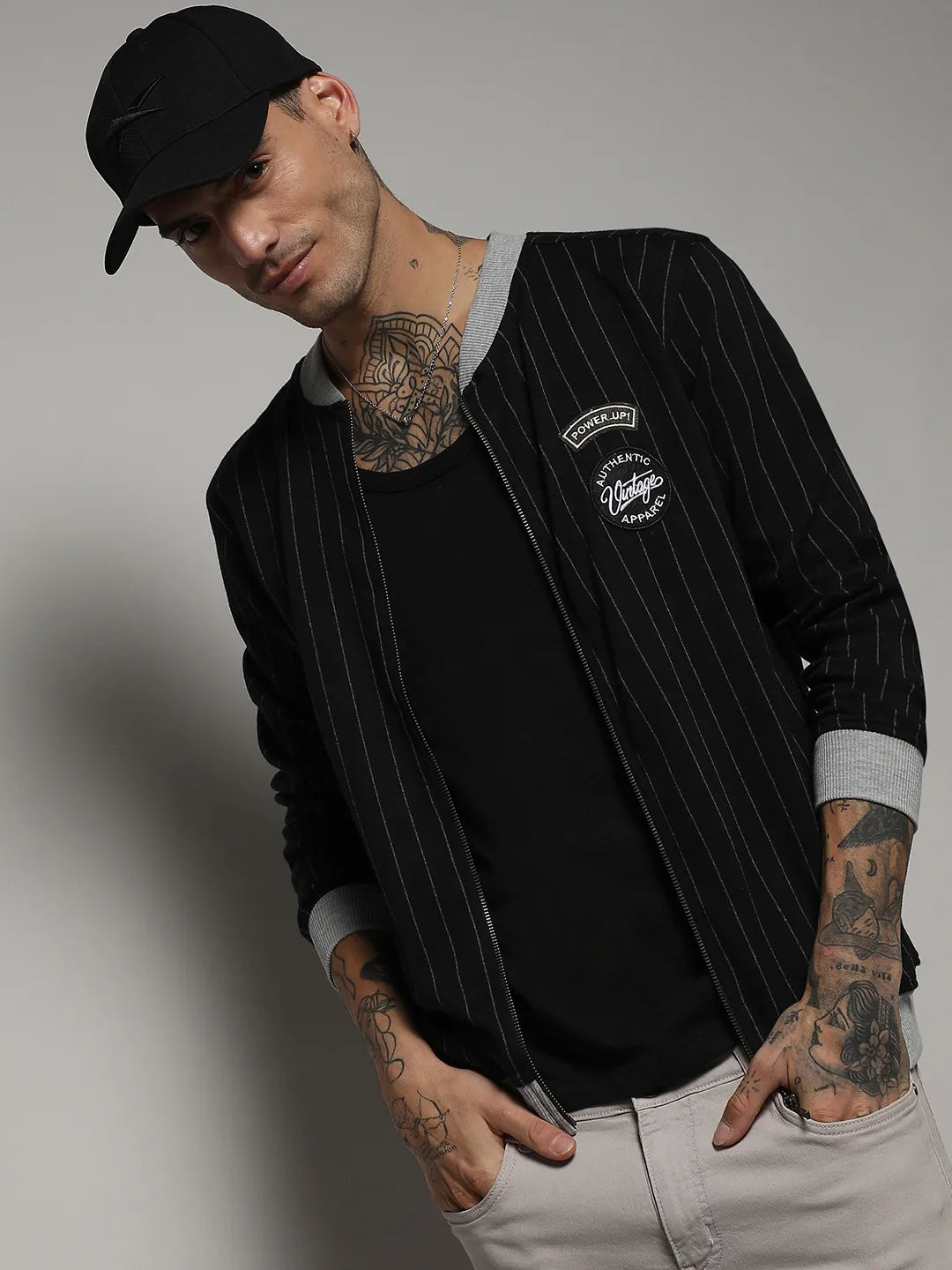 Pinstriped Jacket With Contrast Hem