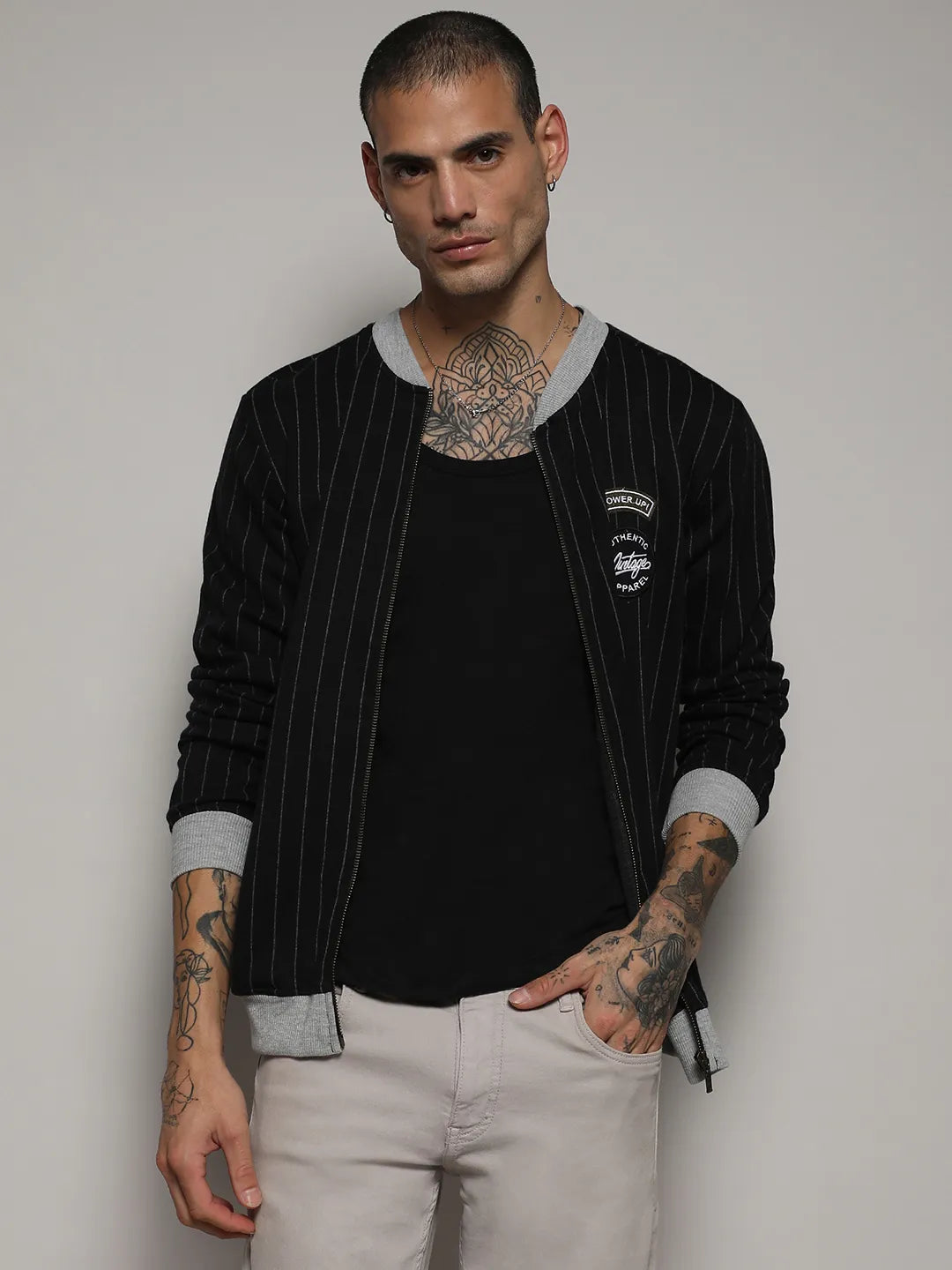 Pinstriped Jacket With Contrast Hem