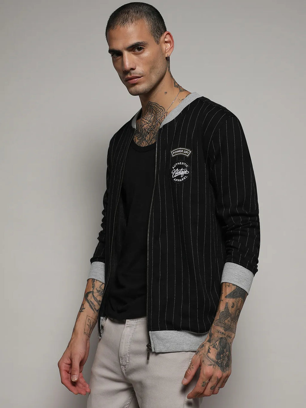 Pinstriped Jacket With Contrast Hem