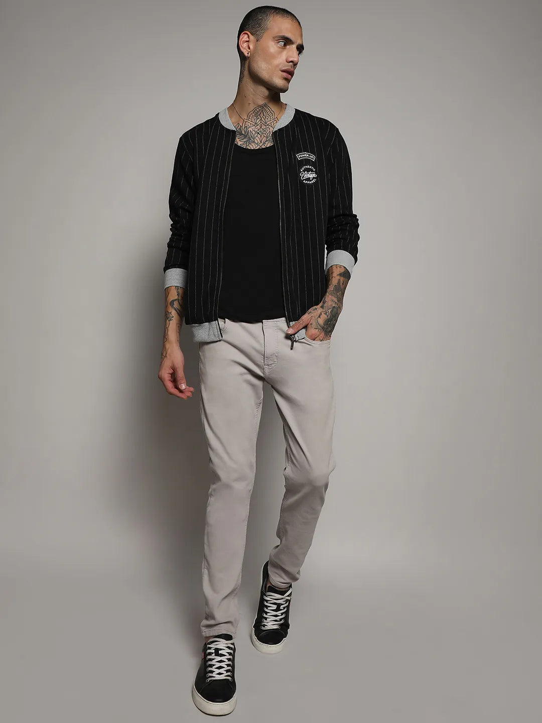 Pinstriped Jacket With Contrast Hem