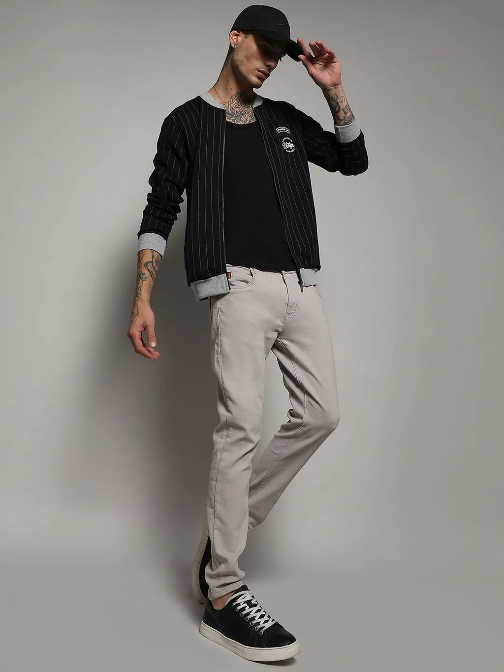 Pinstriped Jacket With Contrast Hem