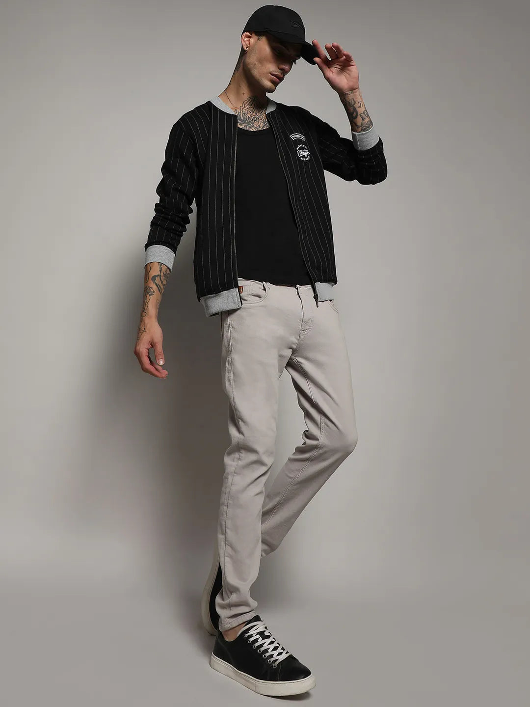 Pinstriped Jacket With Contrast Hem