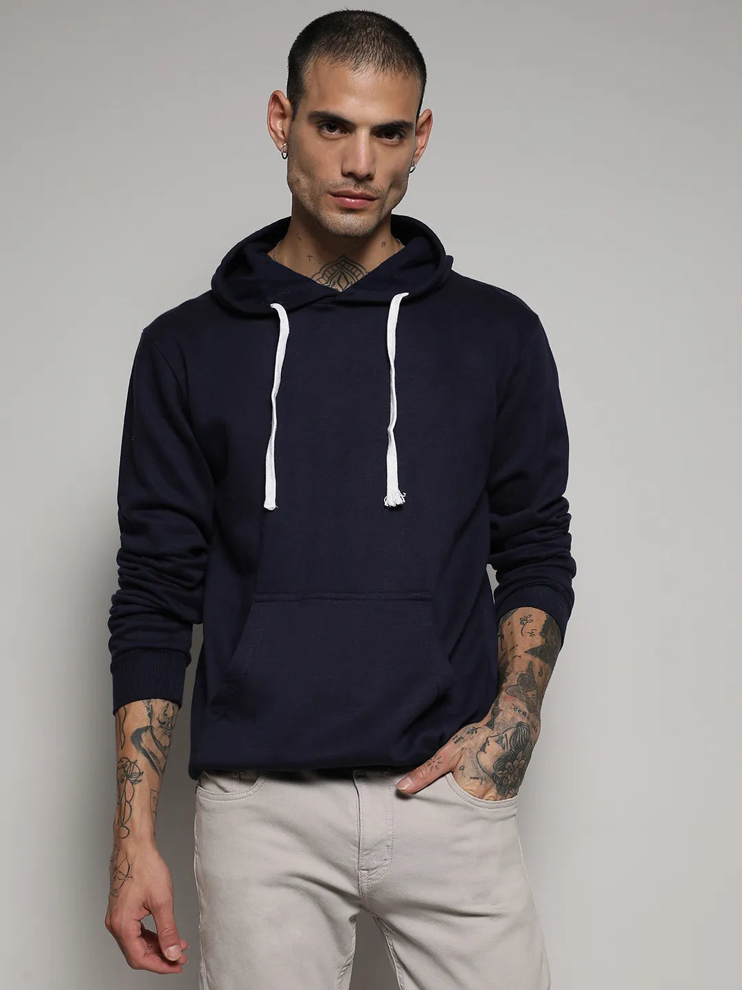 Pullover Hoodie With Contrast Drawstring