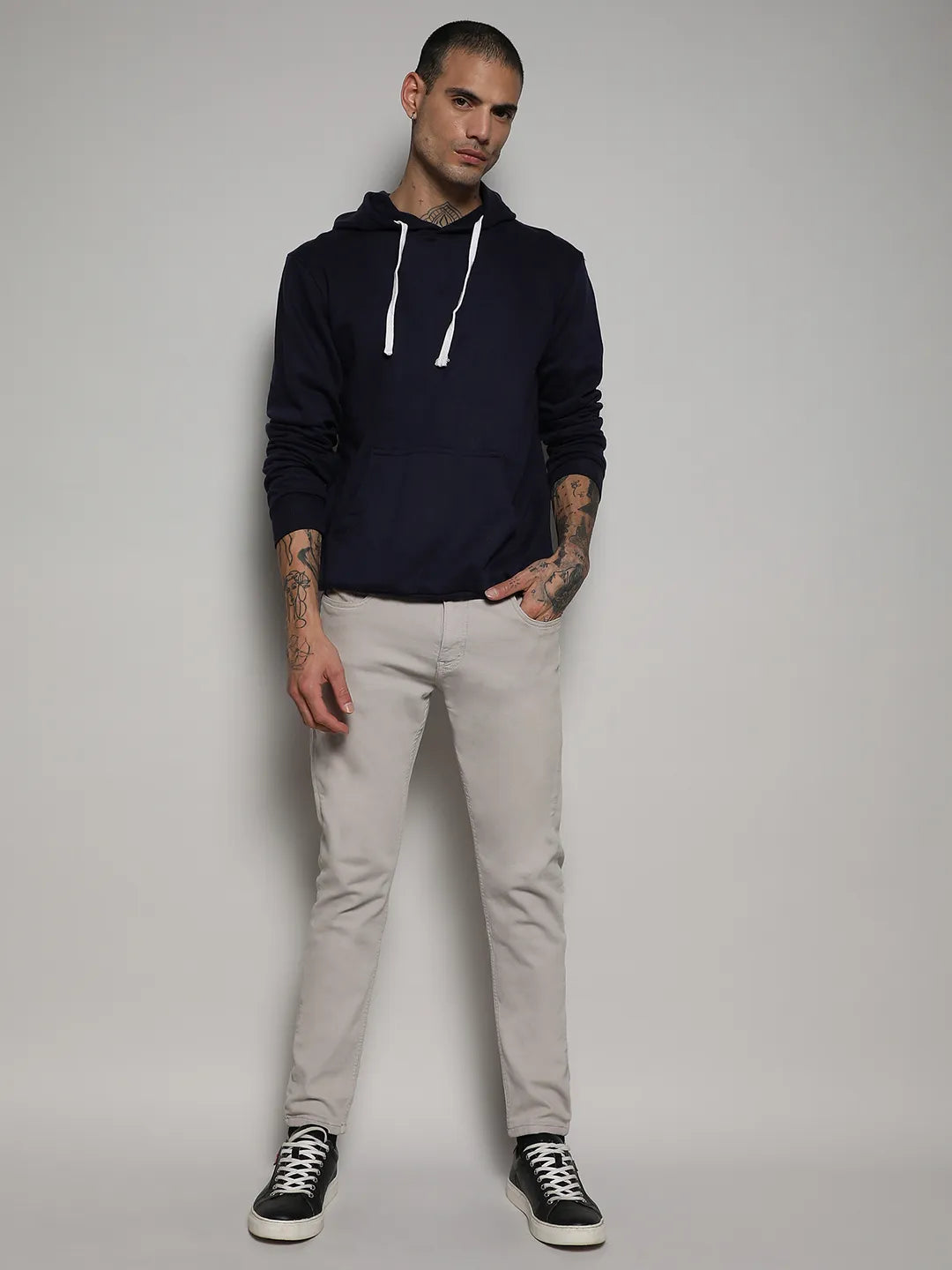 Pullover Hoodie With Contrast Drawstring