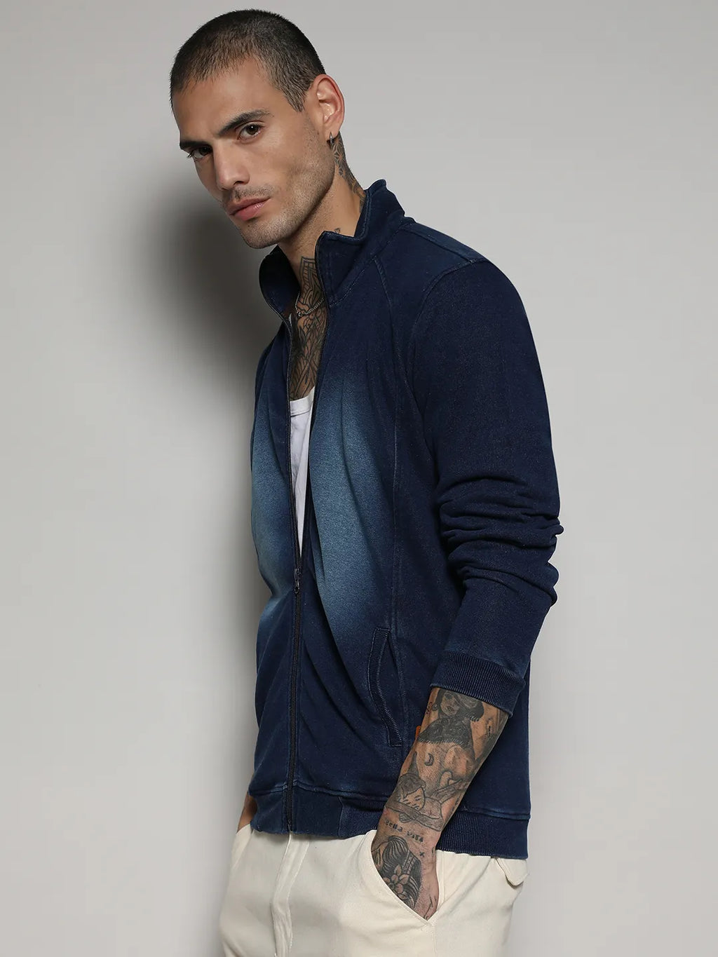 Zip-Front Dark-Wash Denim Jacket
