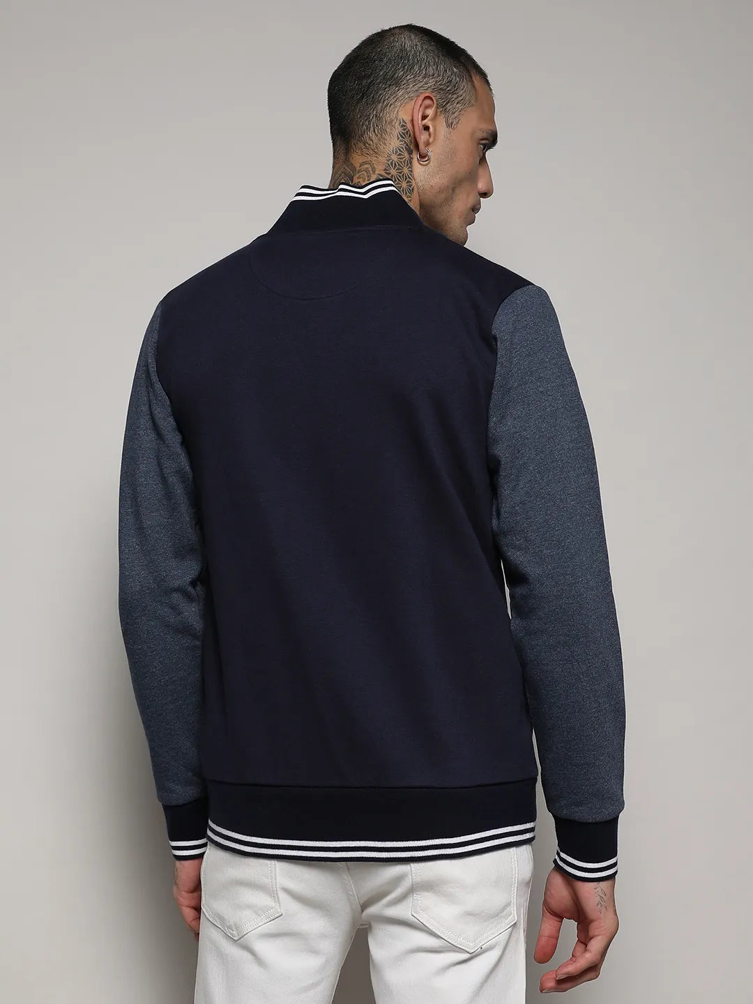 Zip-Front Jacket With Contrast Striped Hem