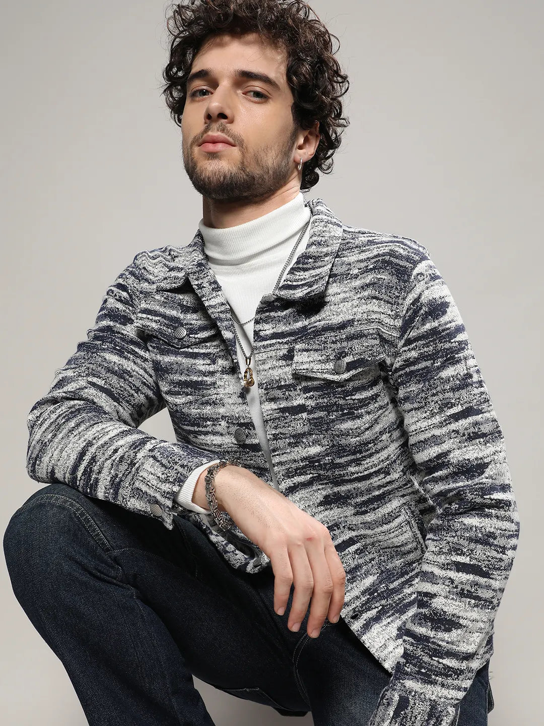 Contrast Heathered Denim Jacket