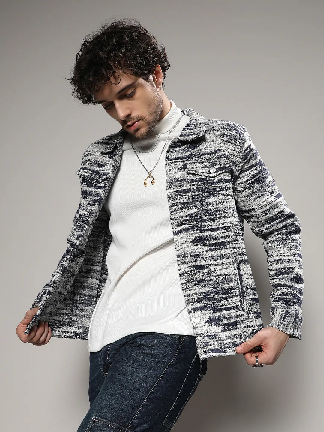 Contrast Heathered Denim Jacket