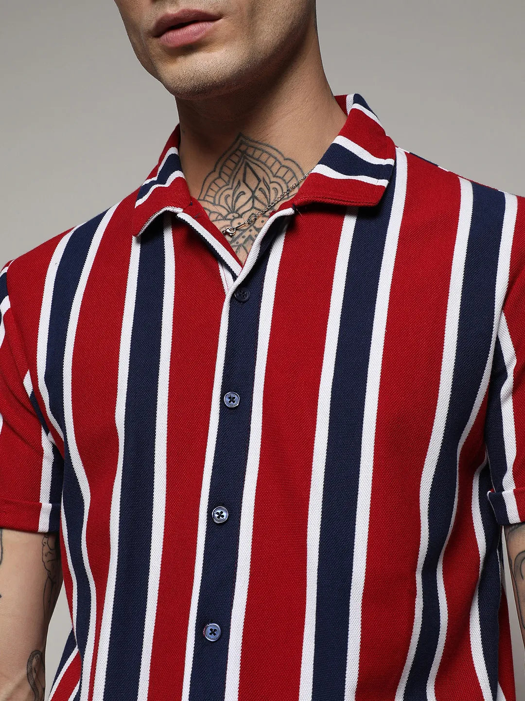 Navy Blue & Crimson Red Club Striped Shirt