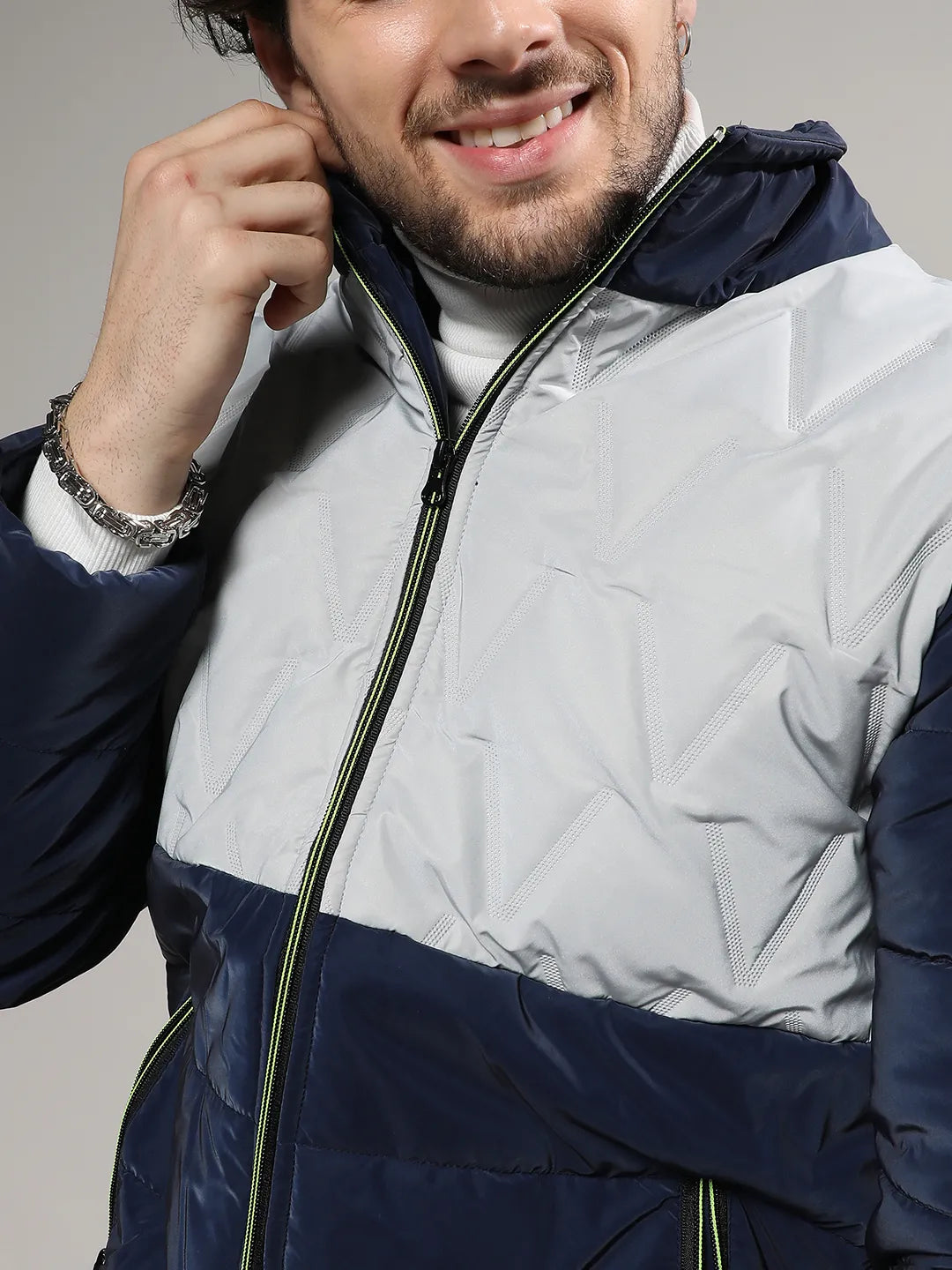 Navy Blue & Moon Grey Parachute Puffer Jacket