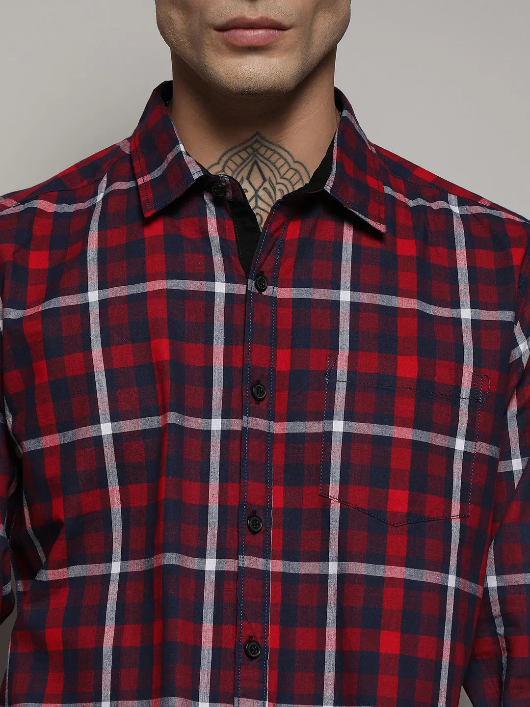 Navy Blue & Red Tartan Plaid Shirt