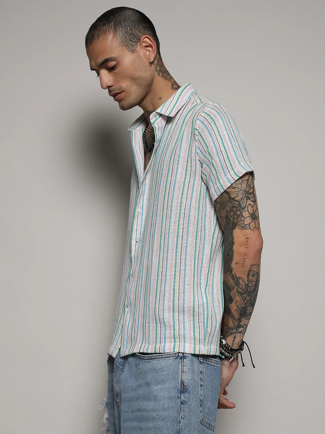 Unbalanced Striped Woven Shirt