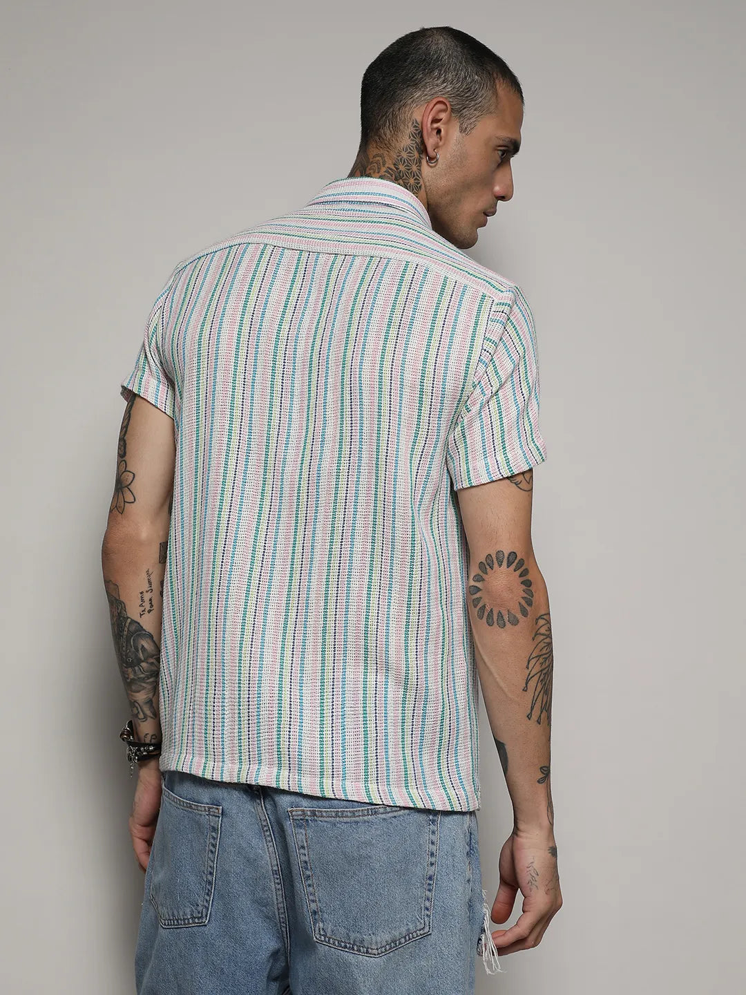 Unbalanced Striped Woven Shirt