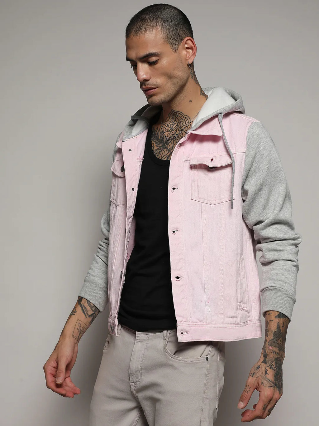 ₹1,299 Campus Sutra Men's Pink Grey Medium-Wash Denim Jacket