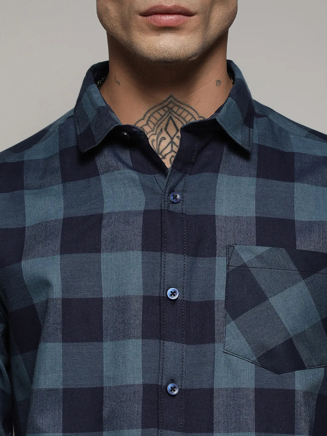 Prussian Blue Cotton Check Shirt