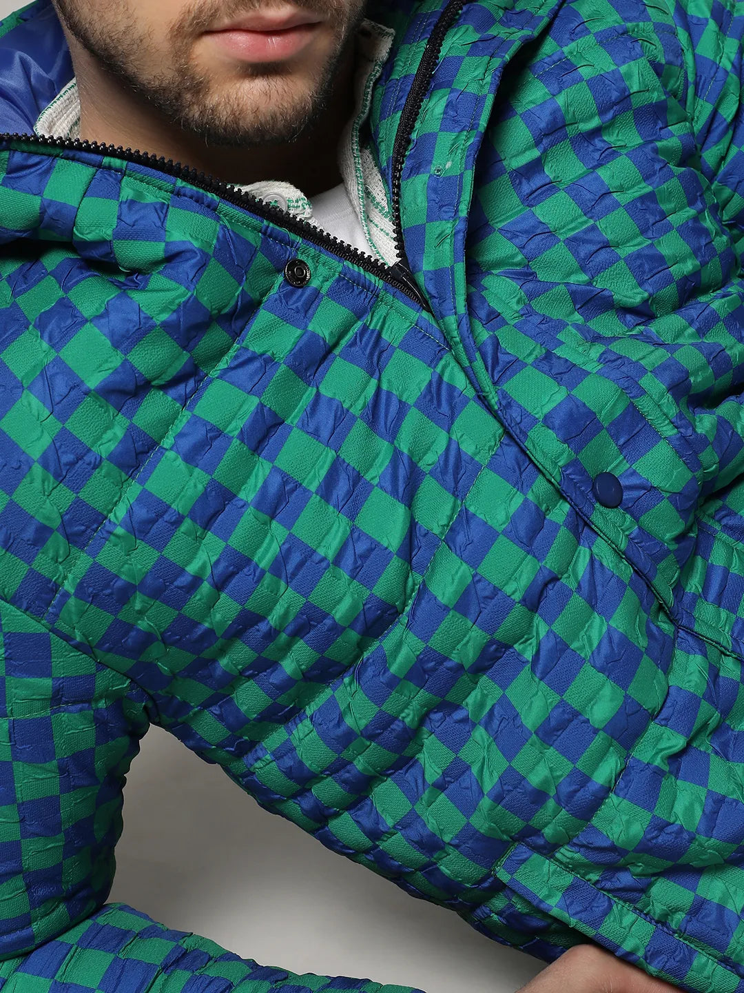 Royal Blue & Shamrock Green Micro Buffalo Check Puffer Jacket