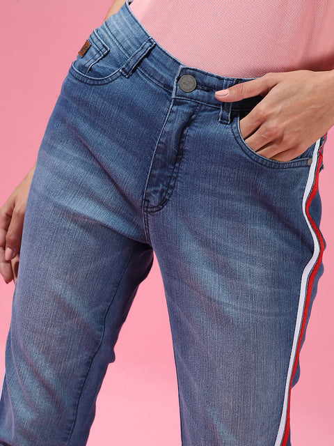 Contrast Pencil Side-Striped Denim Jeans