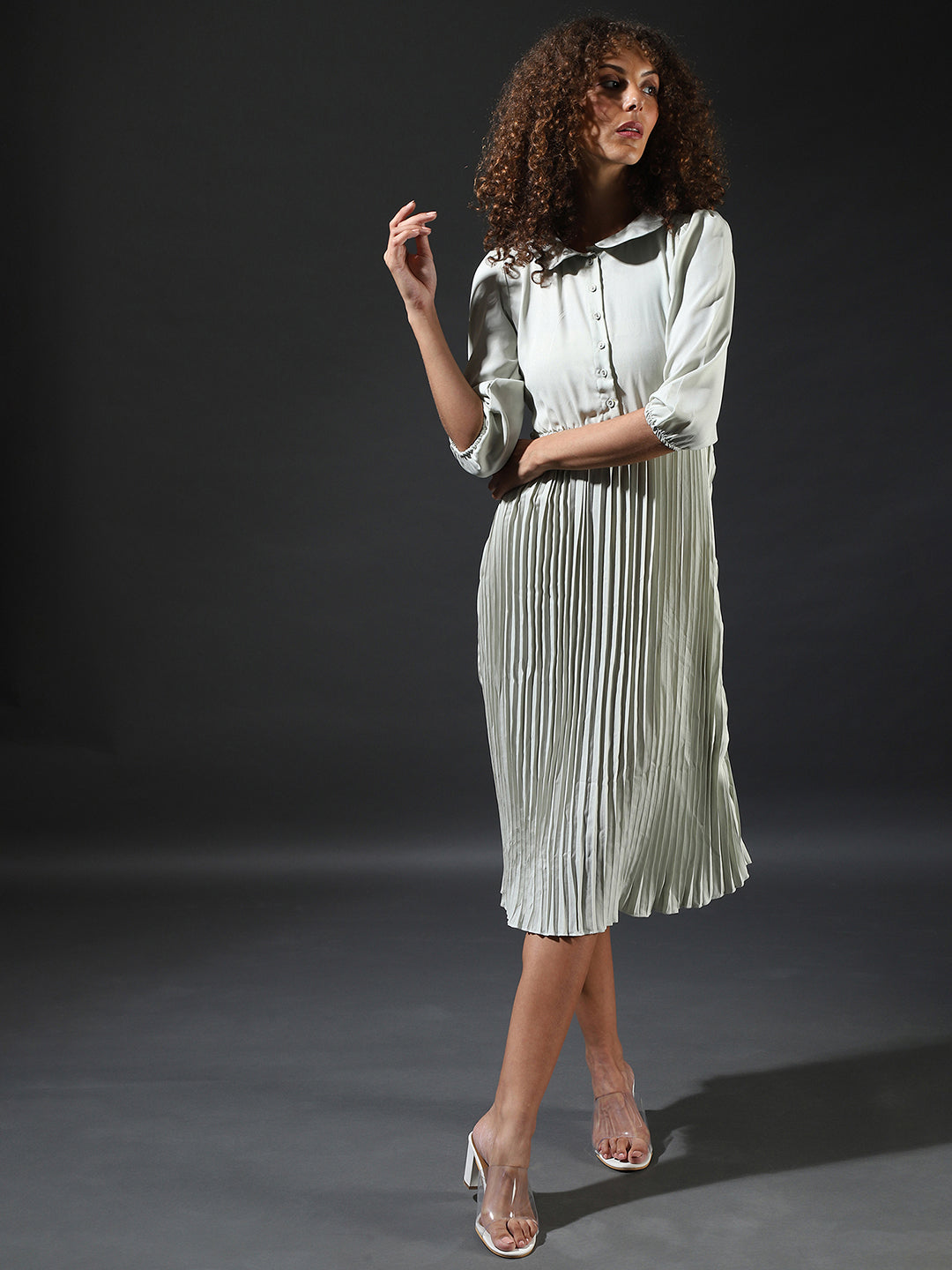 Pleated Tie-Up Dress