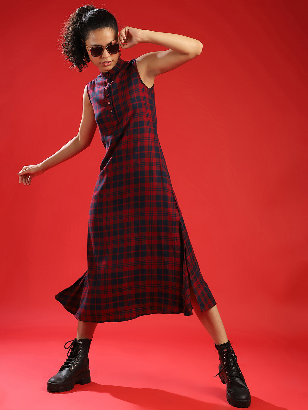 Checked Midi Dress