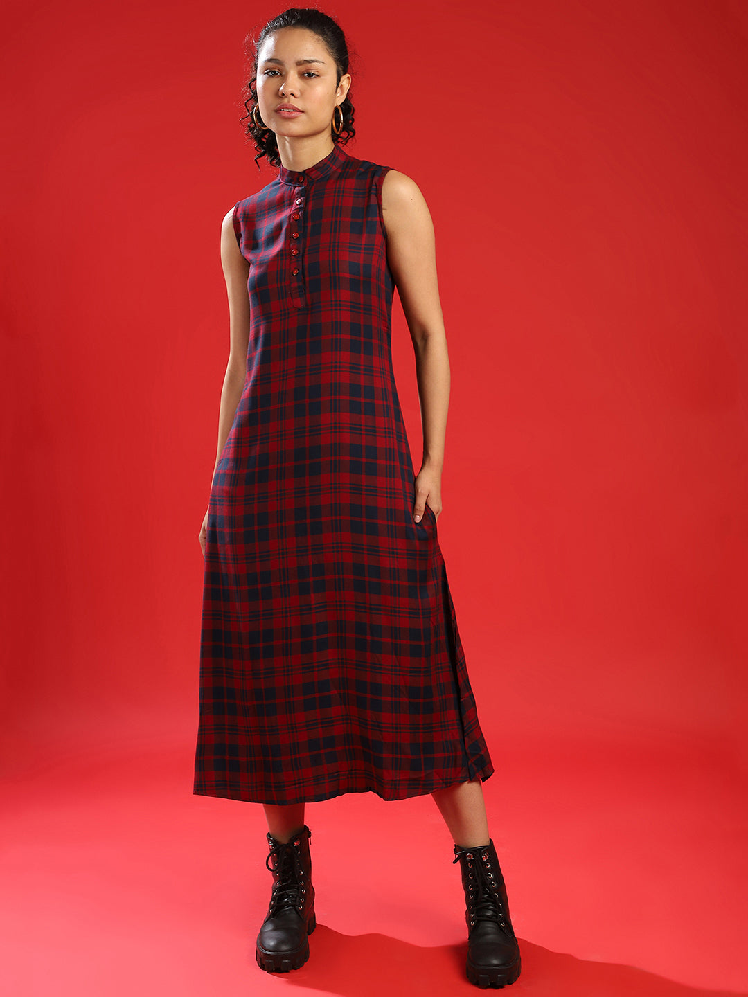 Checked Midi Dress