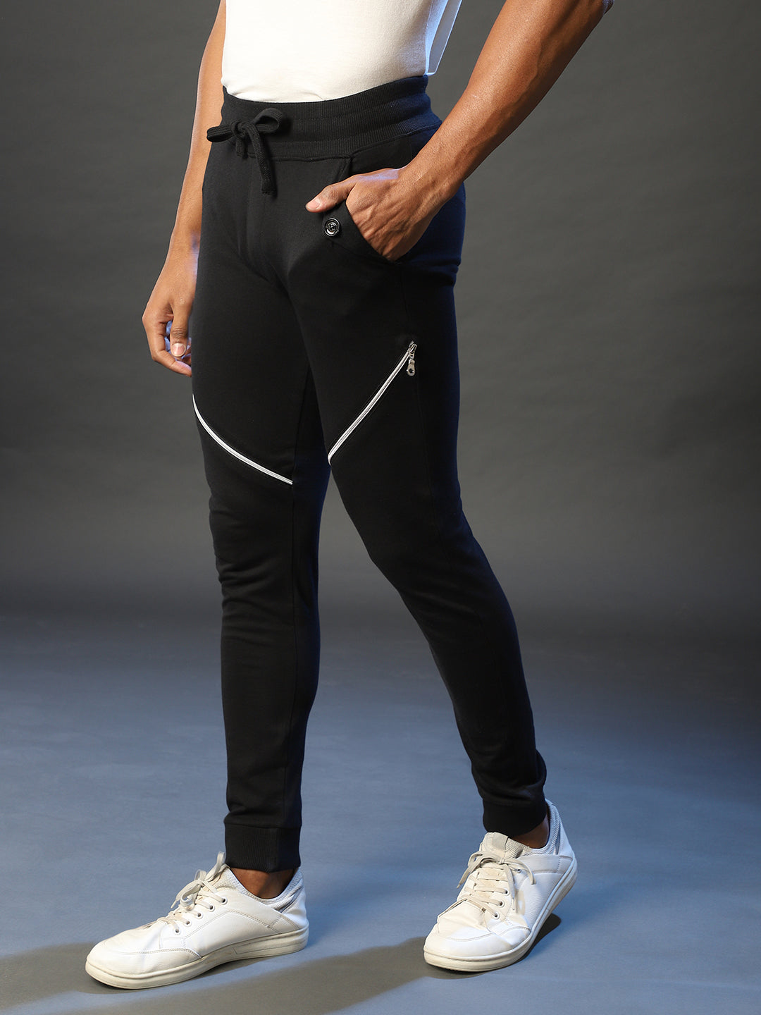 Solid Trackpants With Contrast Zipper Details