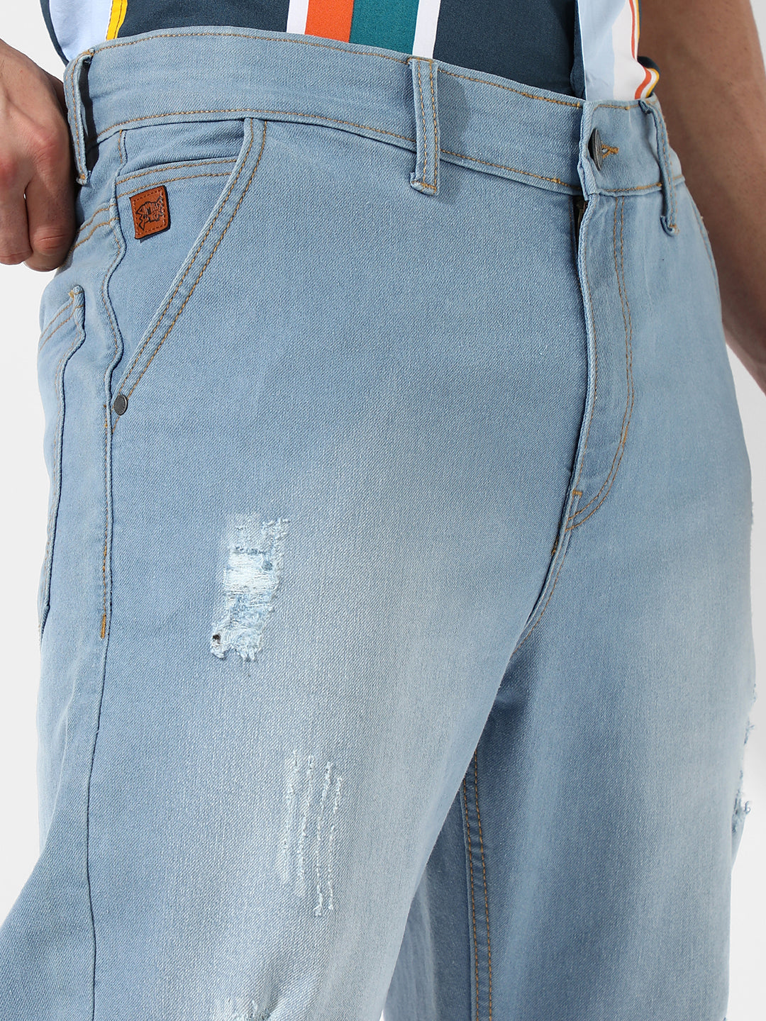 Ripped Light-Wash Denim Jeans