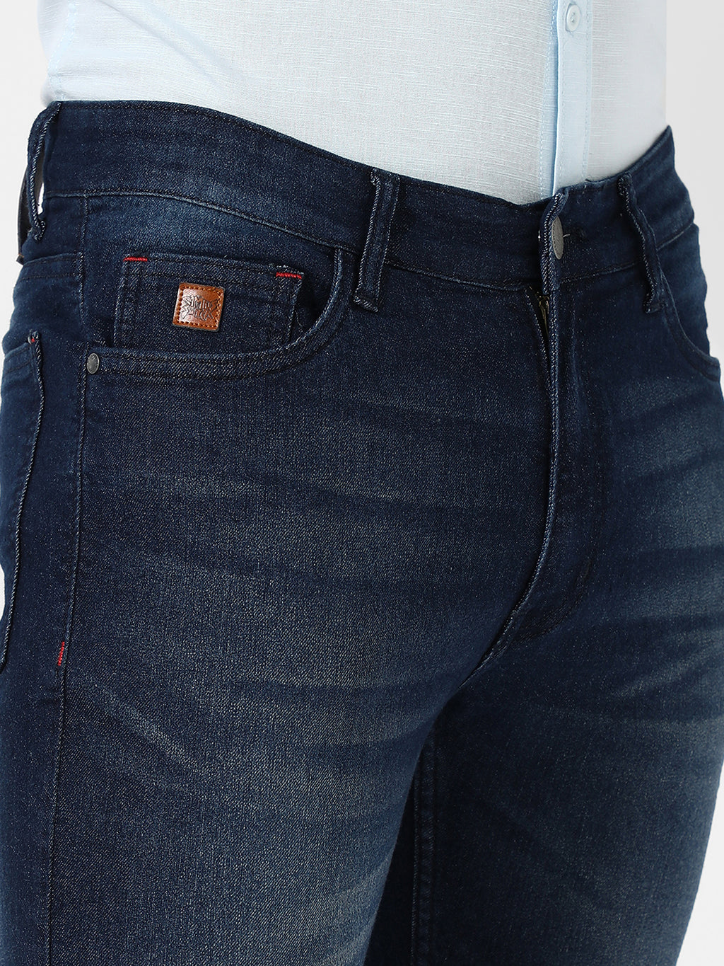 Tapered Dark-Wash Denim Jeans