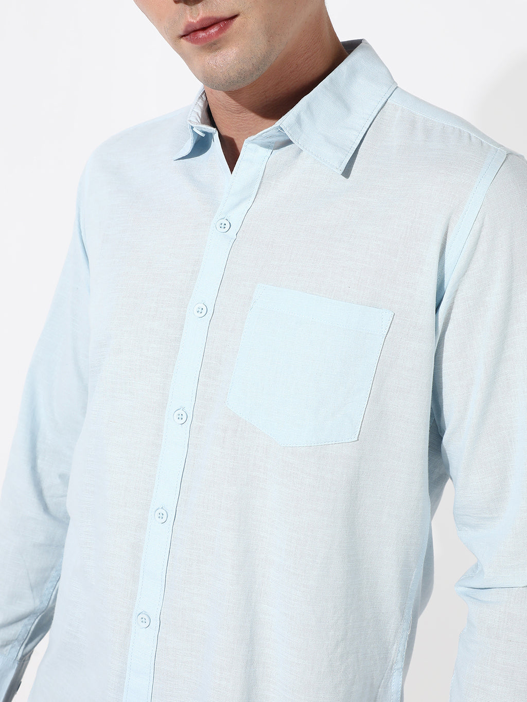 Solid Light Blue Regular Fit Shirt