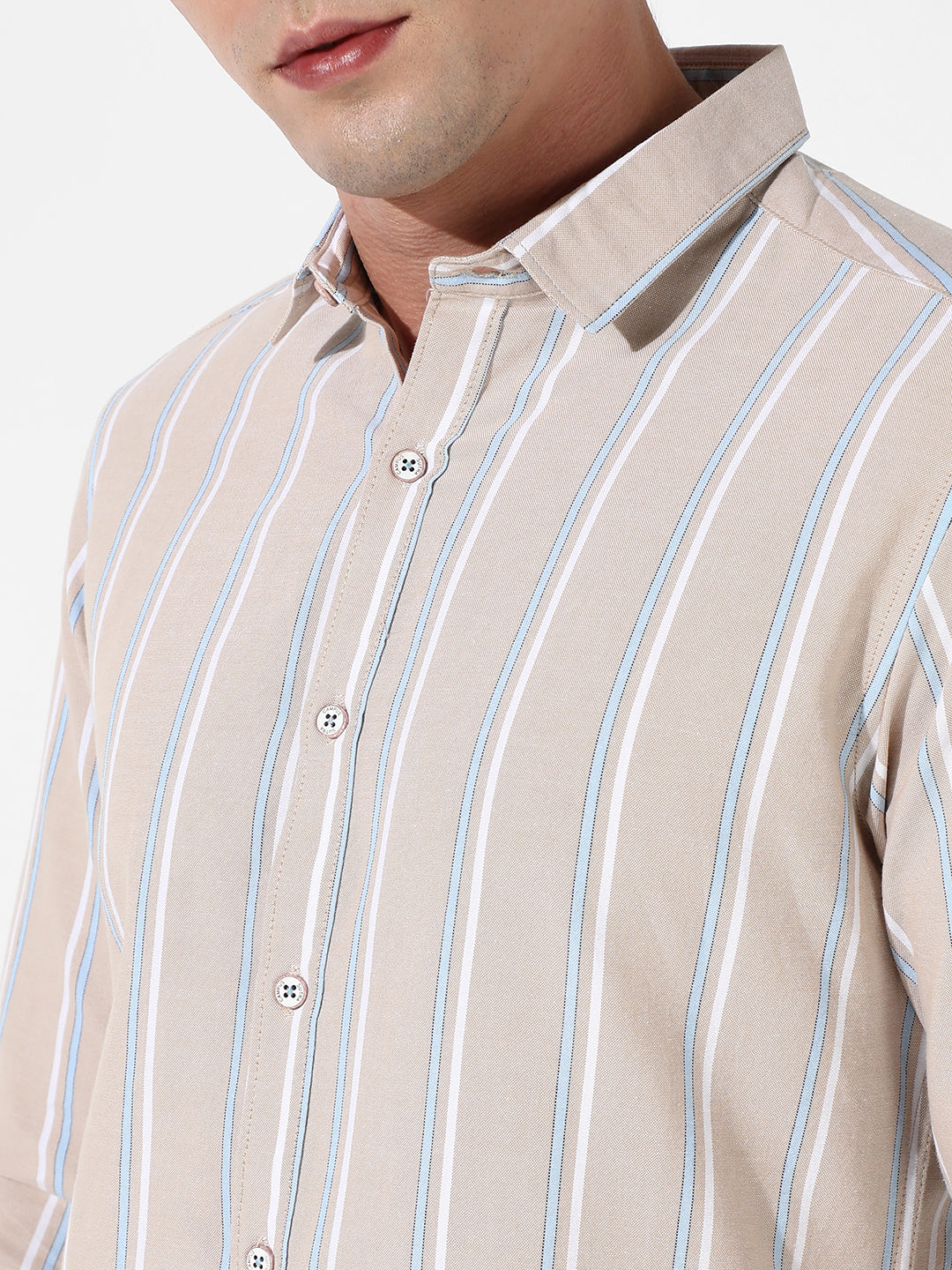 Beige Striped Cotton Shirt