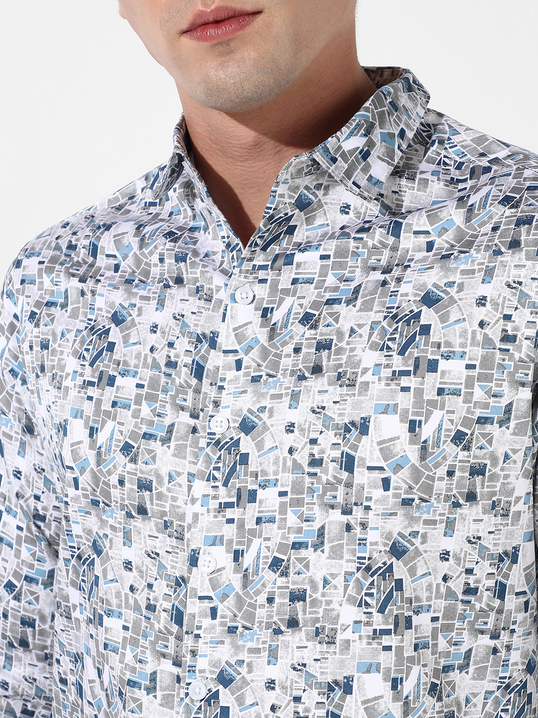 Abstract Print Button Up Cotton Shirt