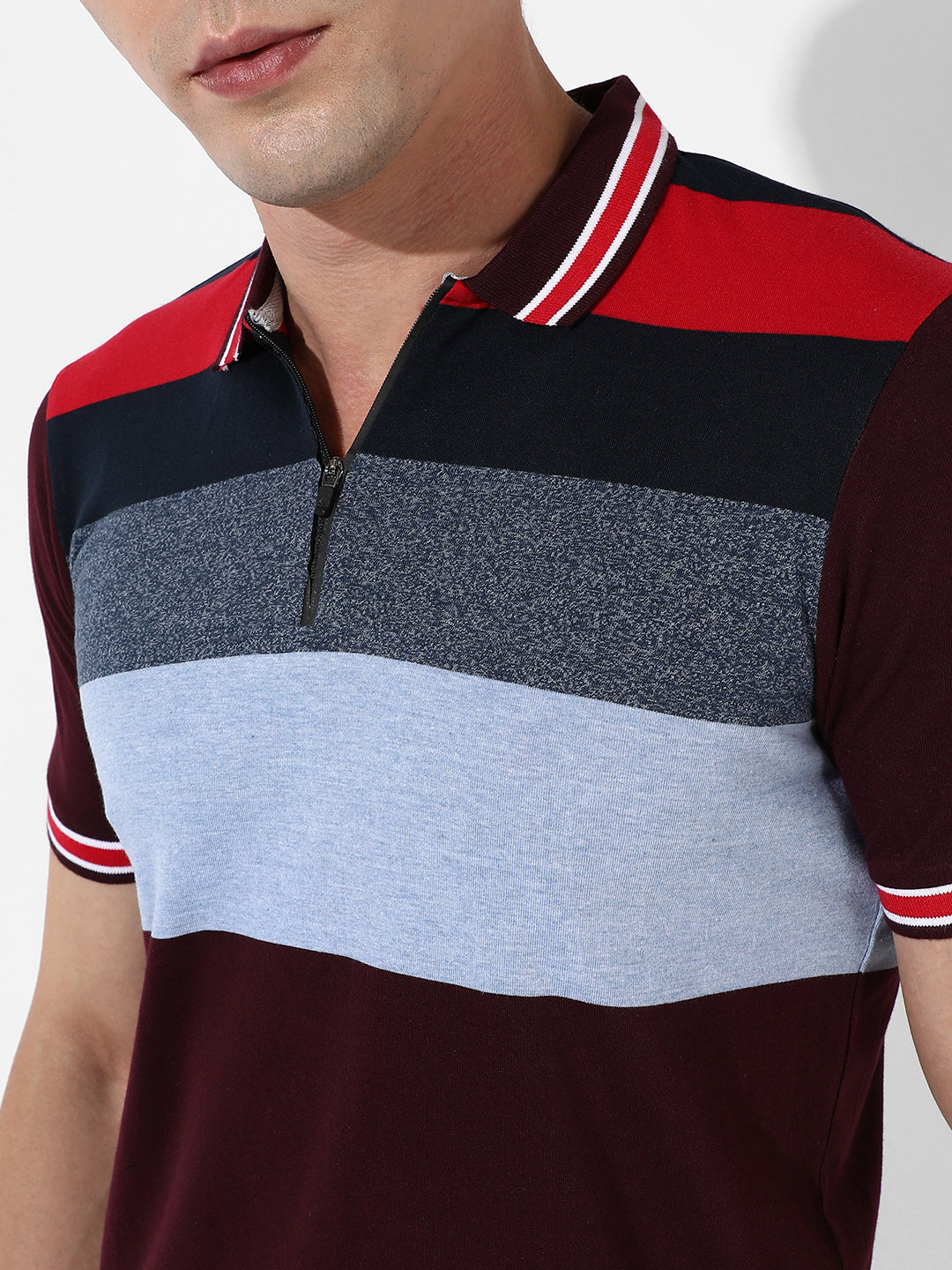 Multicolour Colourblocked Polo T-Shirt