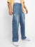 Men's Light Blue Asymmetrical Stitch Denim Jeans