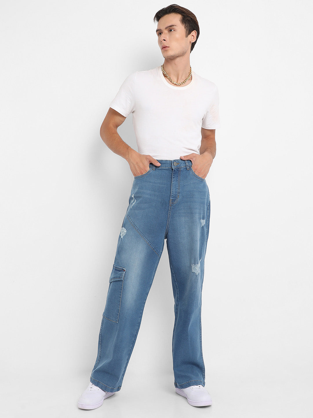 Asymmetrical Stitch Denim Jeans