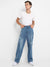 Men's Light Blue Asymmetrical Stitch Denim Jeans